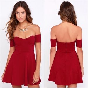 Lulu's Off-The-Shoulder Wine Red Dress